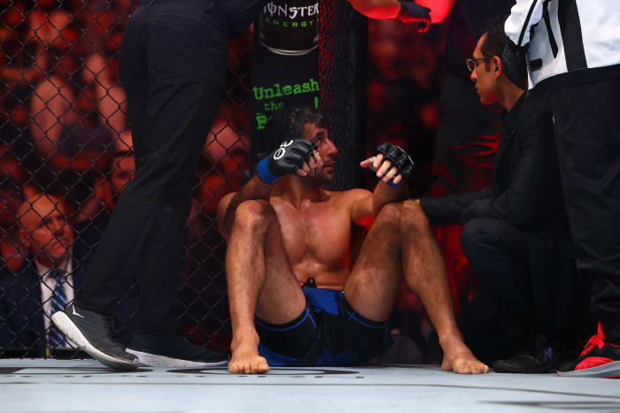 Beneil Dariush recovers after being stopped by Charles Oliveira via first-round TKO in the UFC 289 co-main event.
